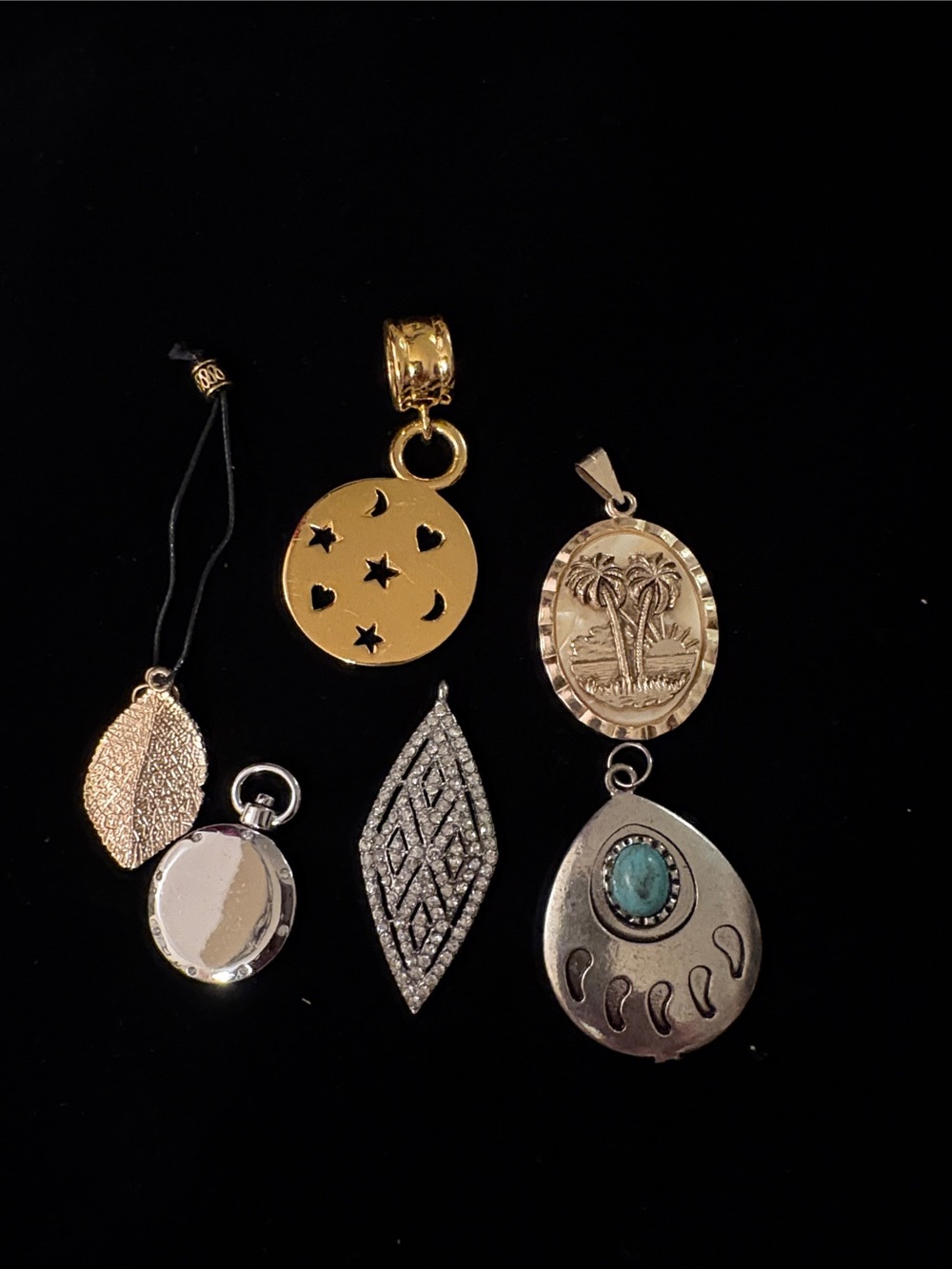 Gold and Silver Mixed Metal Pendant Set - Moon Star & Palm Motif 6